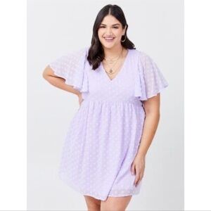 ARULA Lavender Swiss Dot Flutter Sleeve Mini Dress